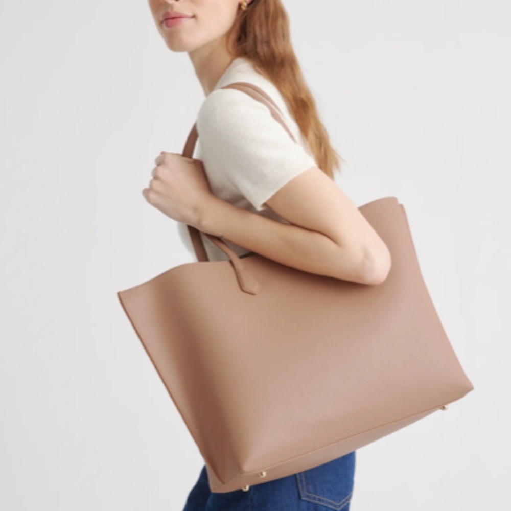 Italian Leather Triple Compartment Shopper Tote (Quince)
